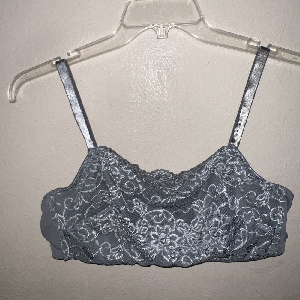 Olga Luxury Lift Underwire Camisole Bra Silver Gray Floral Lace 42C Style 35263